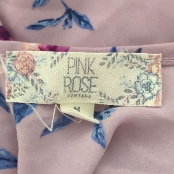 Pink Rose Purple Floral V Neck Blouse - Picture 6 of 6